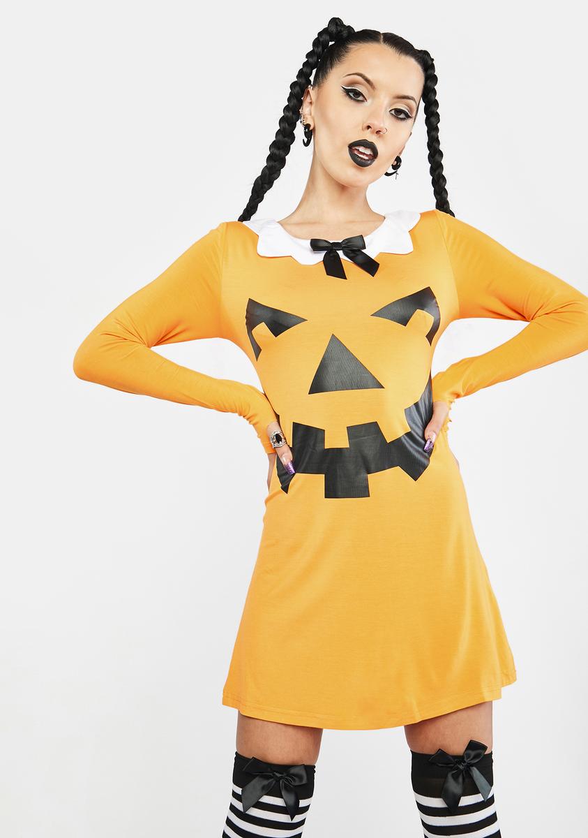 Halloween Scalloped Collar Pumpkin A Line Mini Dress Orange  Dolls Kill