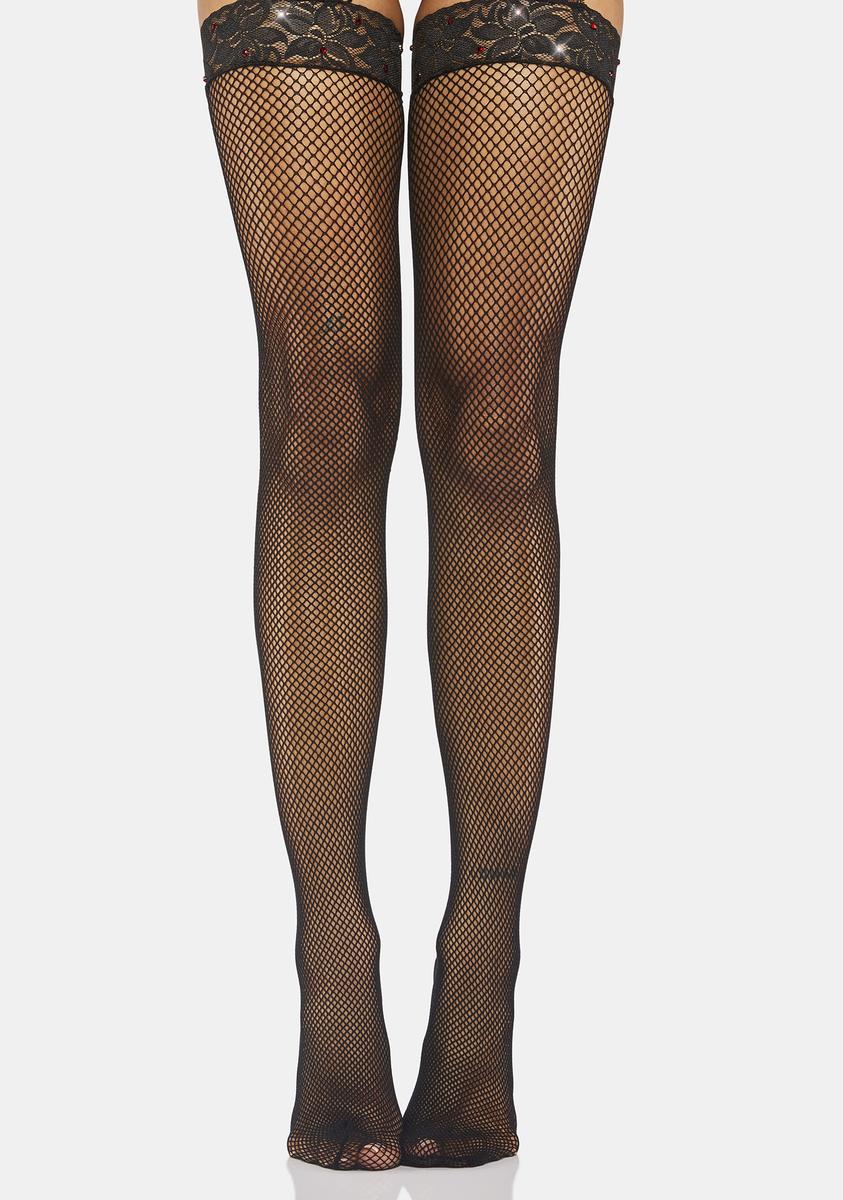 Faux Rhinestones Lace Top Fishnet Garter Belt Stockings - Black Dolls Kill Faux Rhinestones Lace Top Fishnet Garter Belt Stockings - Black Dolls Kill