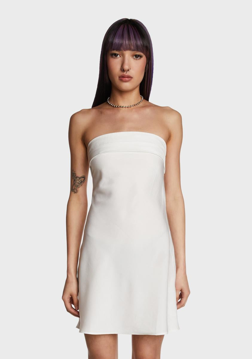 white strapless slip dress Strapless Tube Mini Dress