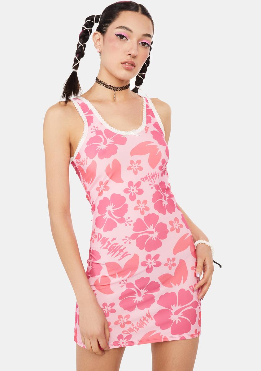 O Mighty Pink Hibiscus Mini Dress O Mighty Pink Hibiscus Mini Dress
