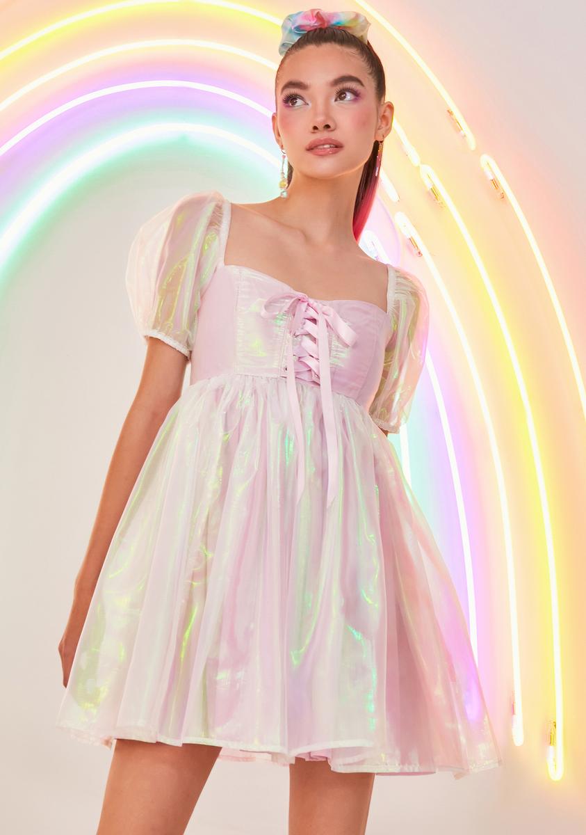 Dolls Kill x My Little Pony Iridescent Organza Puff Sleeve Babydoll Dress Dolls Kill x My Little Pony Iridescent Organza Puff Sleeve Babydoll Dress