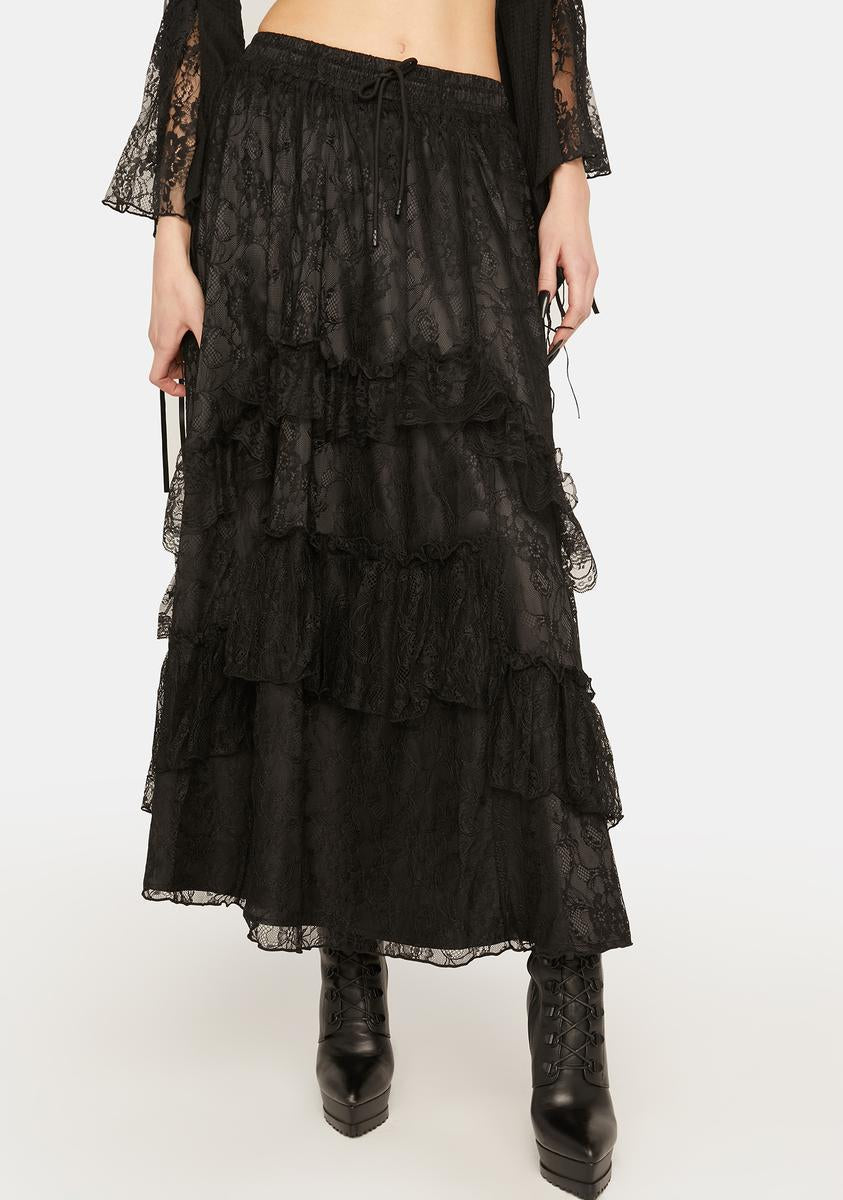 Elegant black hot sale lace maxi skirt