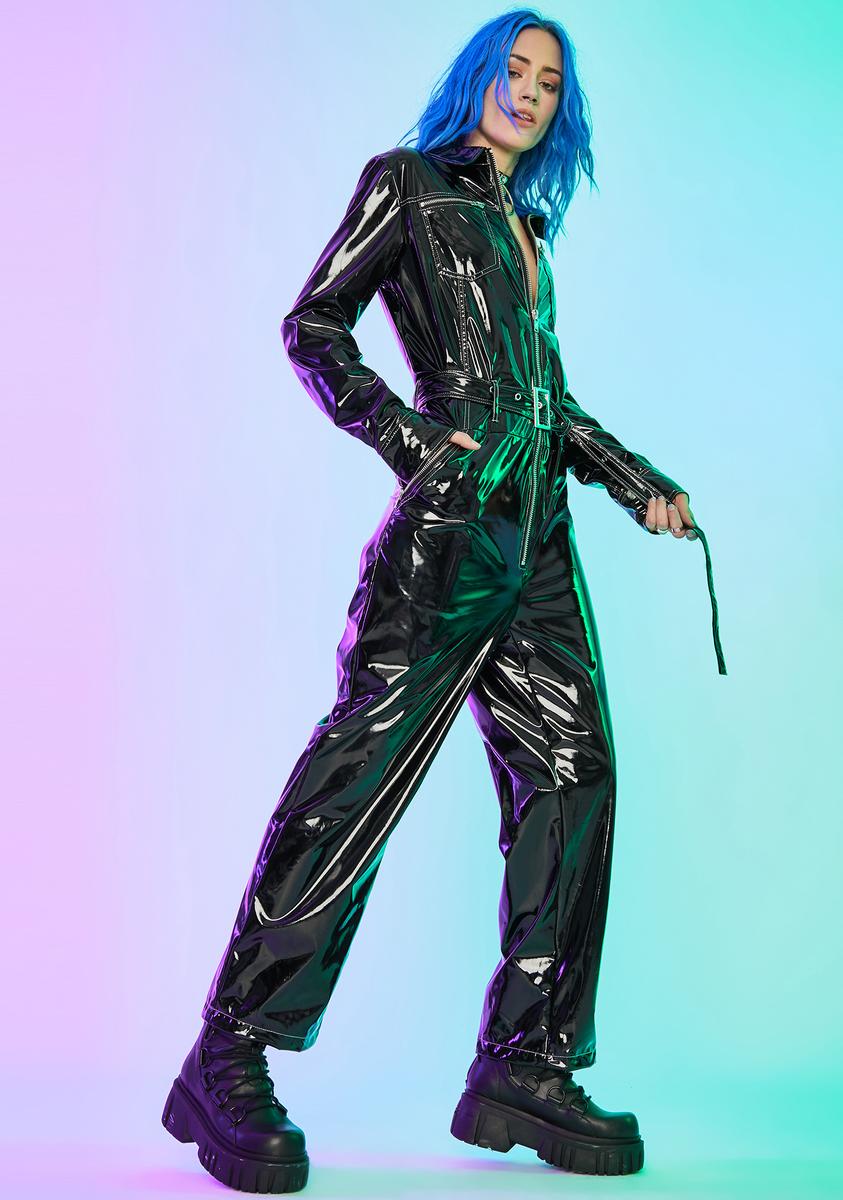 Current Mood Black Shiny Patent Vinyl Cyber Punk Long Sleeve Zipper Boiler Suit Dolls Kill Current Mood Black Shiny Patent Vinyl Cyber Punk Long Sleeve Zipper Boiler Suit Dolls Kill