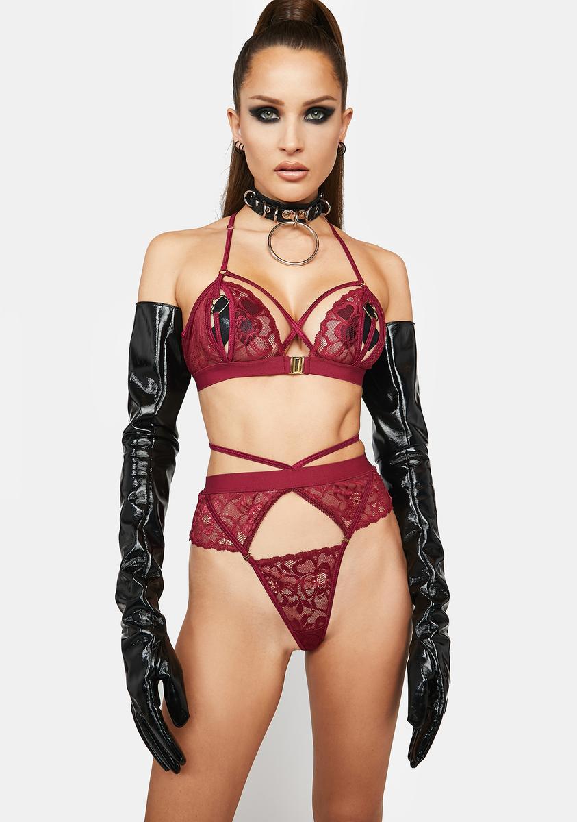 Sexy Lace Cut Out Bra And Panty Lingerie Set - Dark Red Dolls Kill Sexy Lace Cut Out Bra And Panty Lingerie Set - Dark Red Dolls Kill