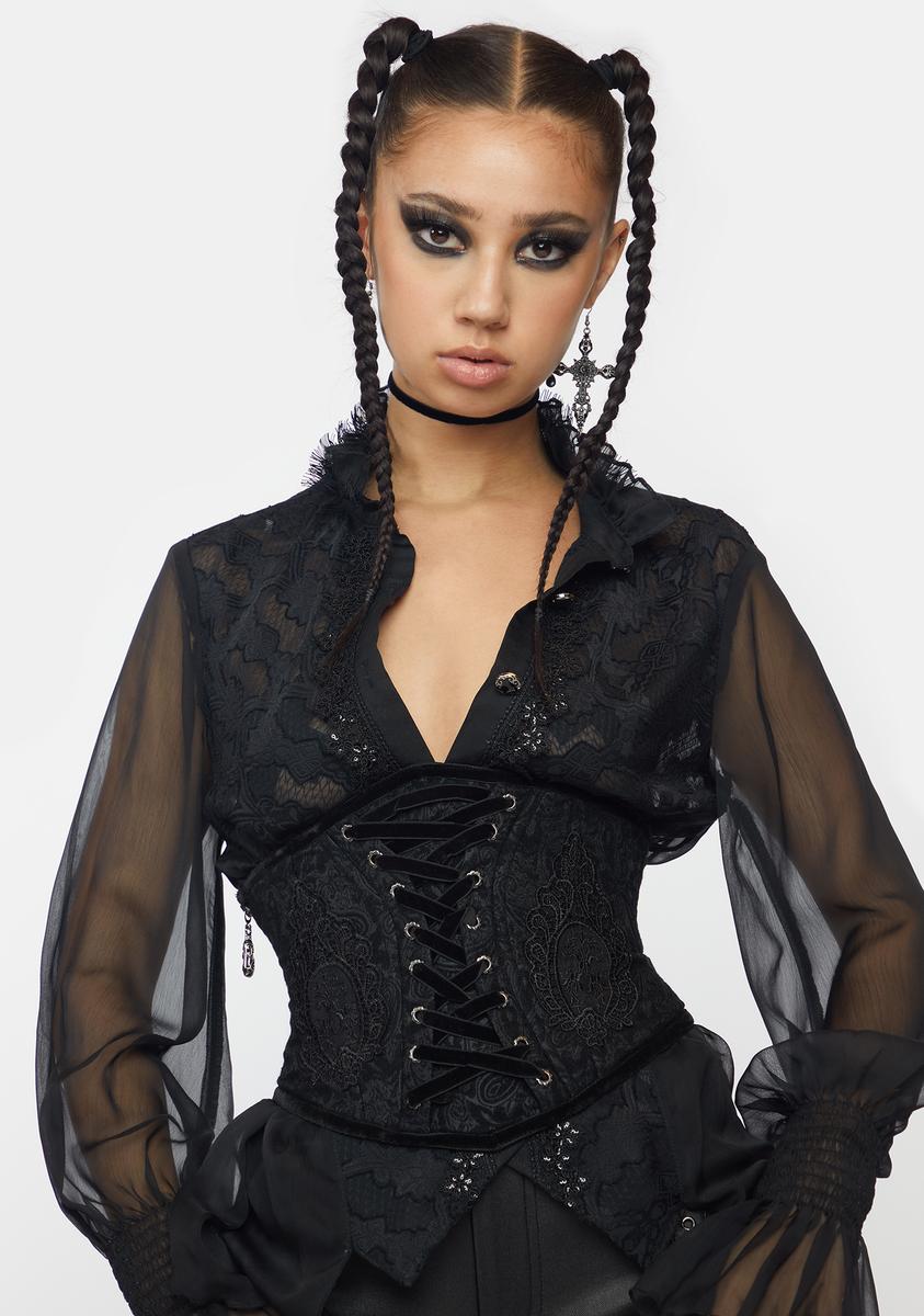 Punk Rave Gothic Lace Up Corset - Black