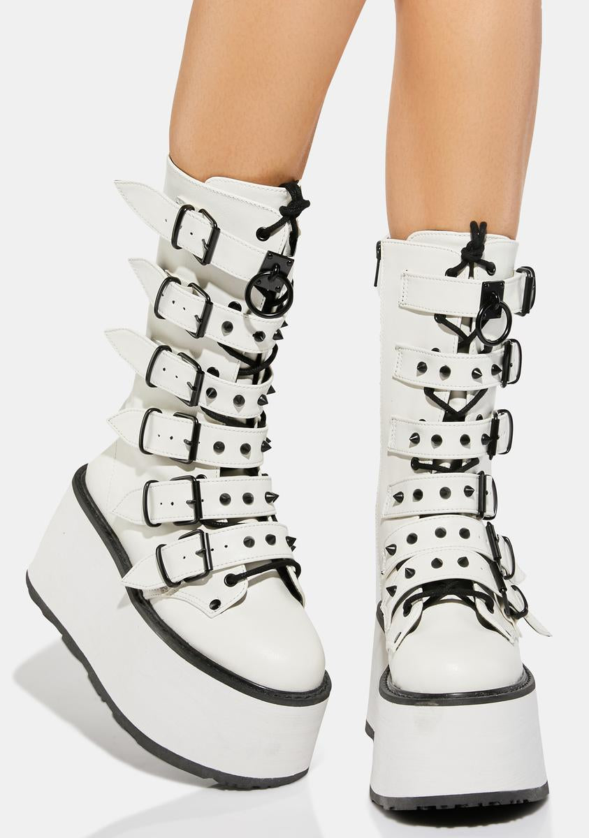 Demonia Boots White Buckle Platform Boots Demonia Swing 230 White