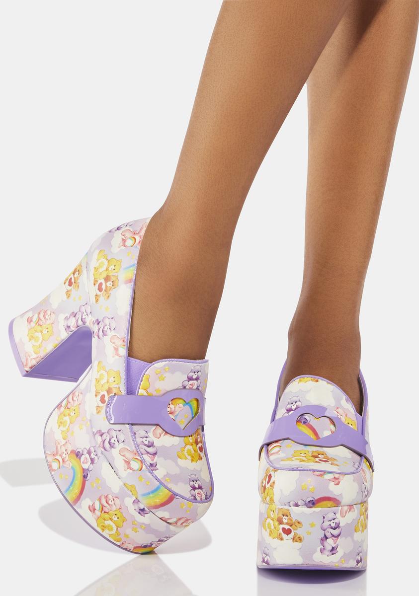 YRU Care Bears Print Heeled Platform Loafers - Lavender – Dolls Kill