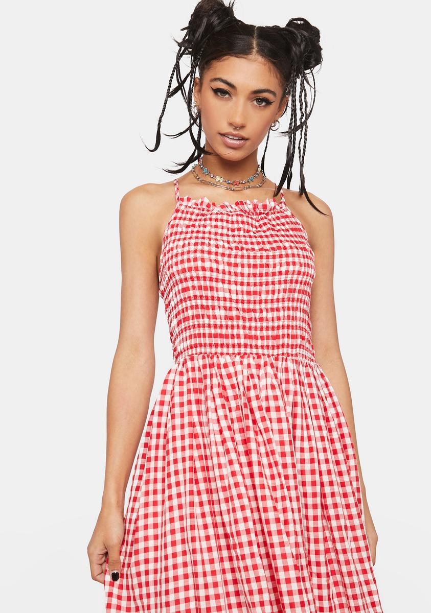 sachin and babi light blue dress Cloudlike Charm Gingham Halter Mini Dress Blue main image 1