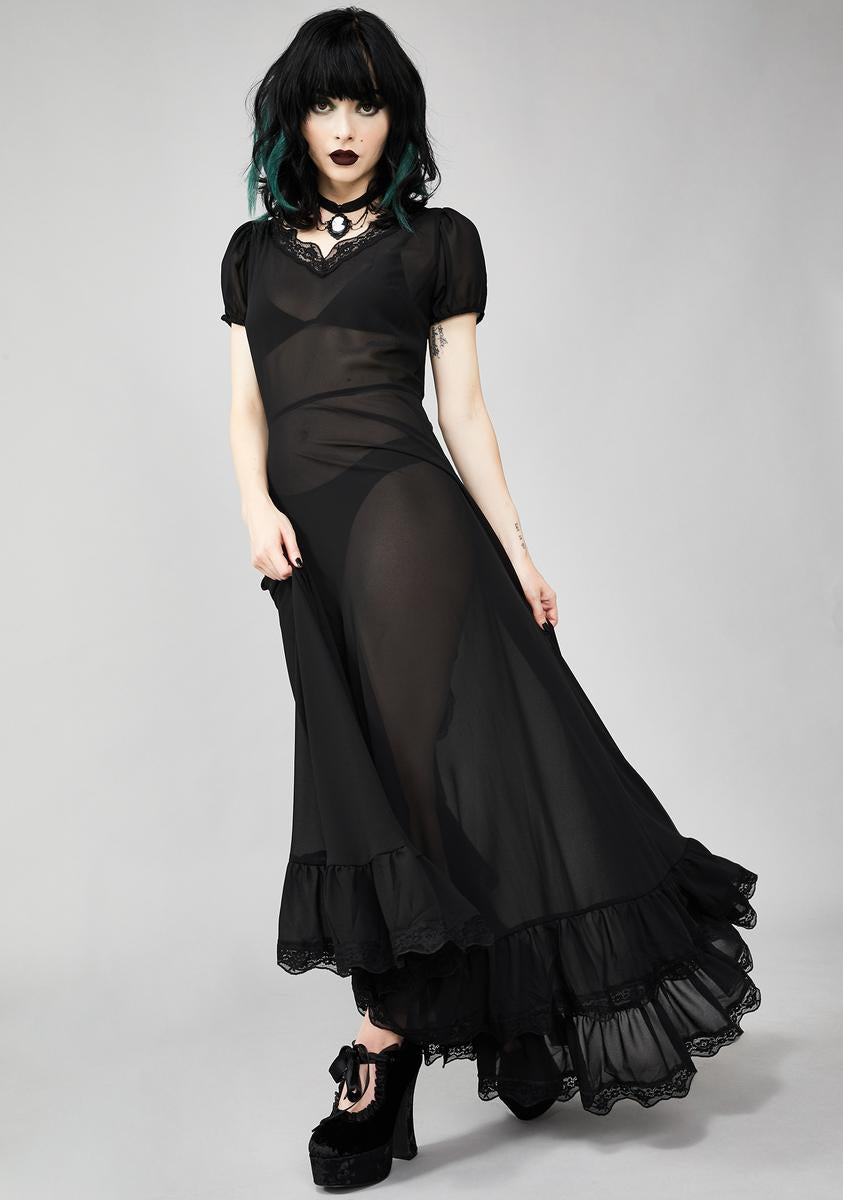 Widow Sheer Chiffon Maxi Dress Black