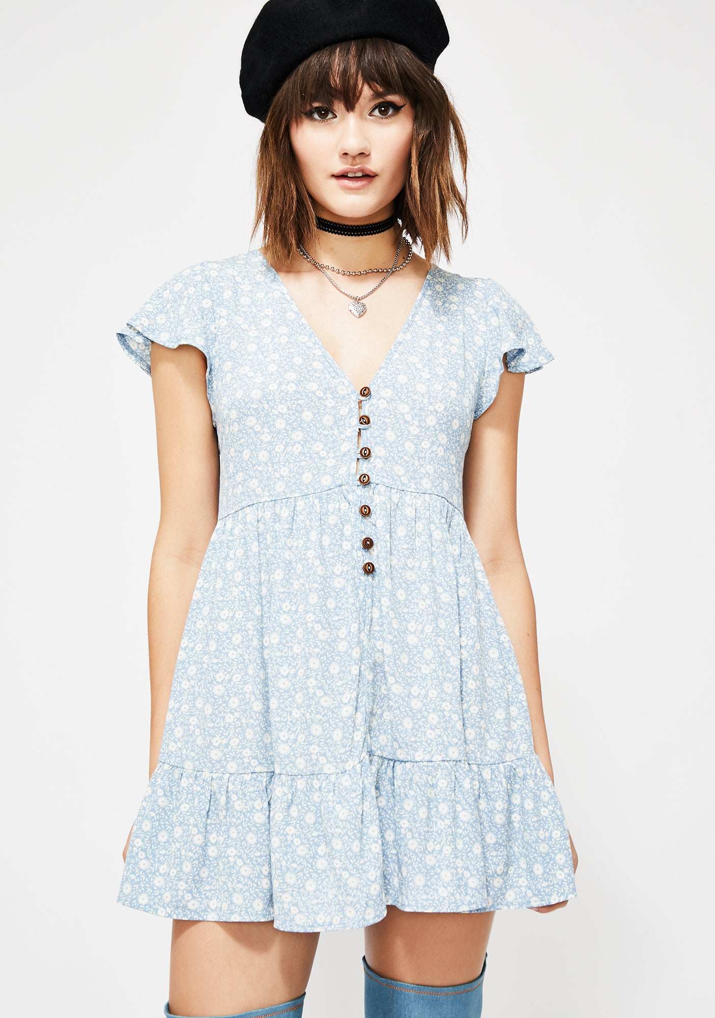 Blue Floral Babydoll Dress – Dolls Kill
