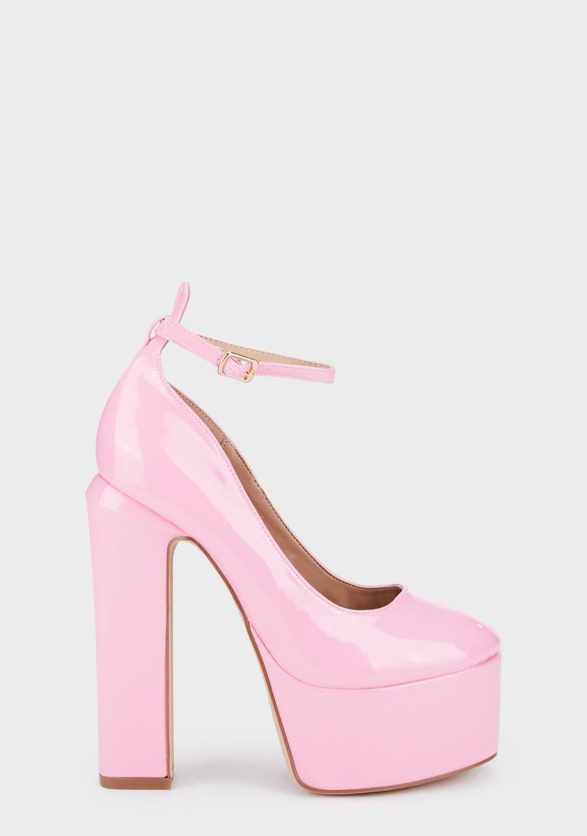 Lemon Drop by Privileged Patent Vegan Leather Platform Heels - Pink
