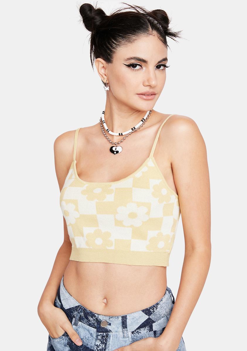 Daisy Checkered Crop Top Yellow Dolls Kill