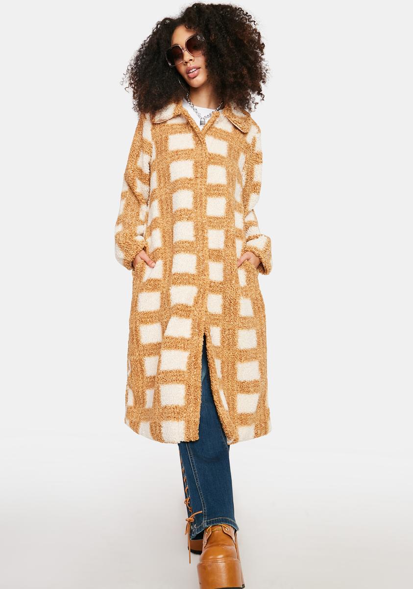 英国発♪ お洒落 ☆GLAMOROUS☆ CAMEL CHECKERED LONGLINE COAT Glamorous Camel Multi Check Double Breasted Longline Coat