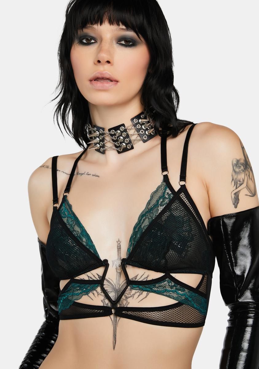 Thistle And Spire Mesh Lace Diamond Wire Bralette - Black/Spruce – Dolls  Kill