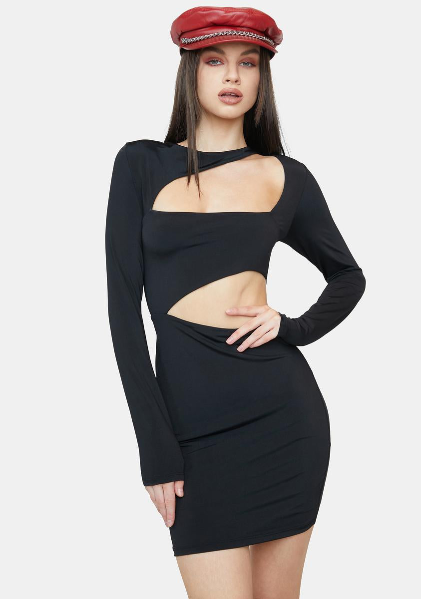 white christmas dresses Bust Waist Cutout Long Sleeve Bodycon Mini Dress Black – Dolls Kill