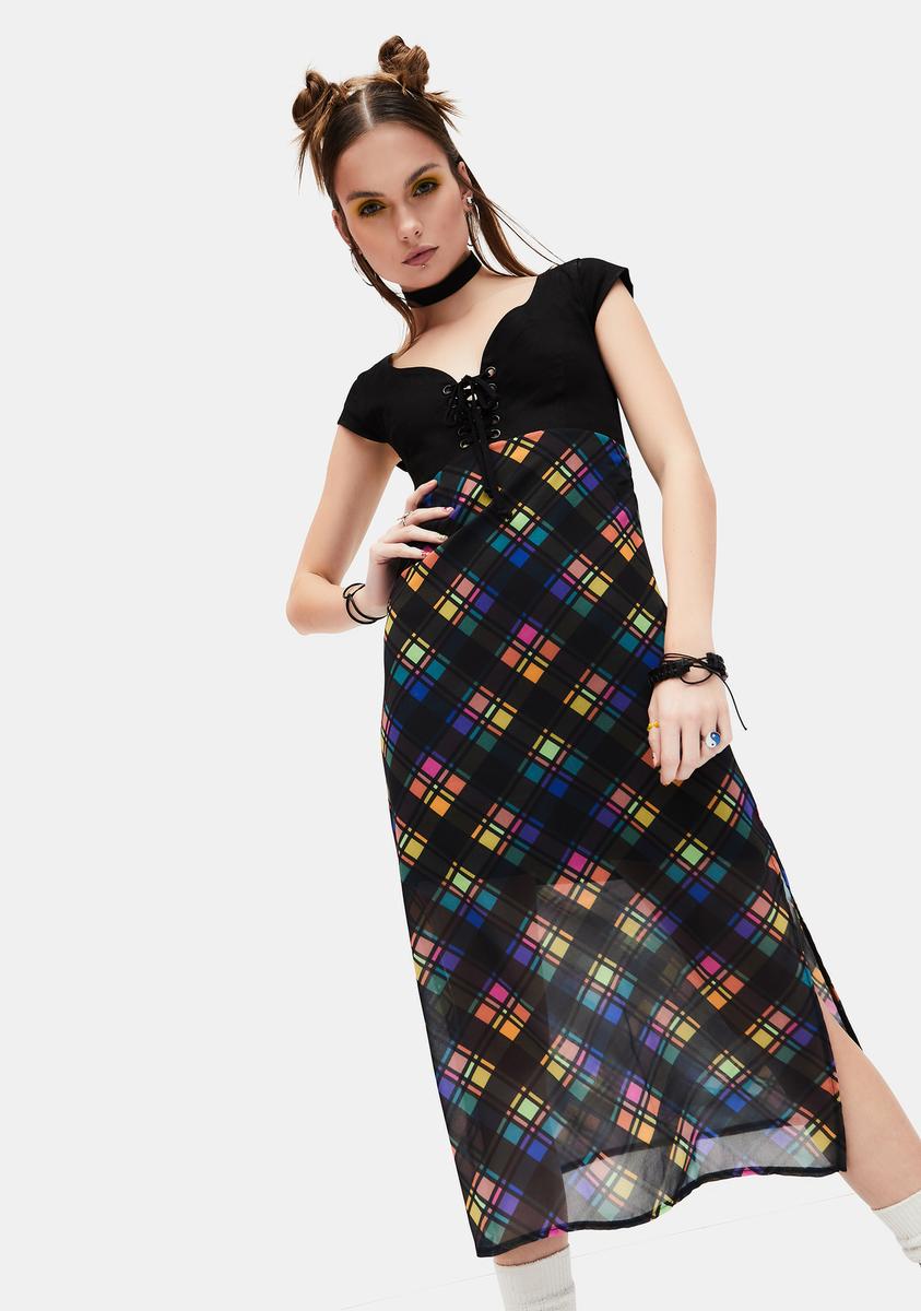 Delia's Empire Waist Sweetheart Plaid Midi Dress