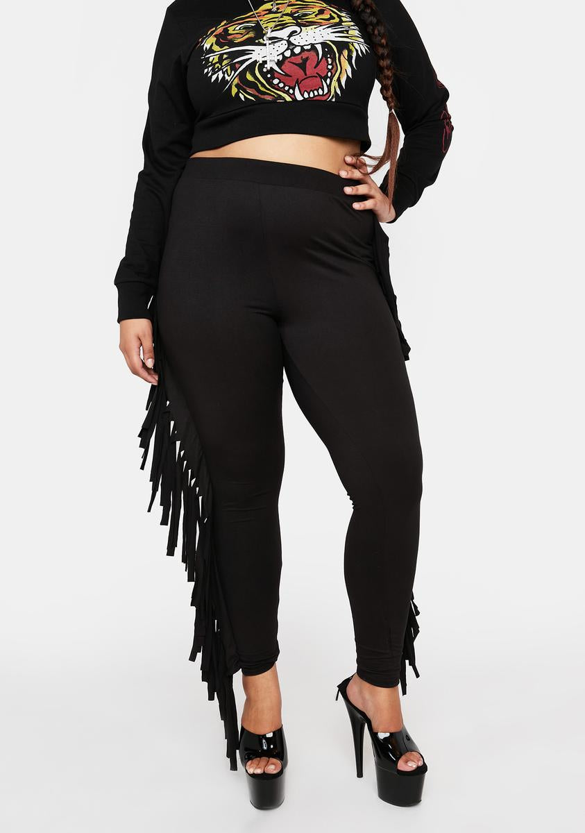 Plus Size High Waist Tight Fringe Leggings Black – Dolls Kill