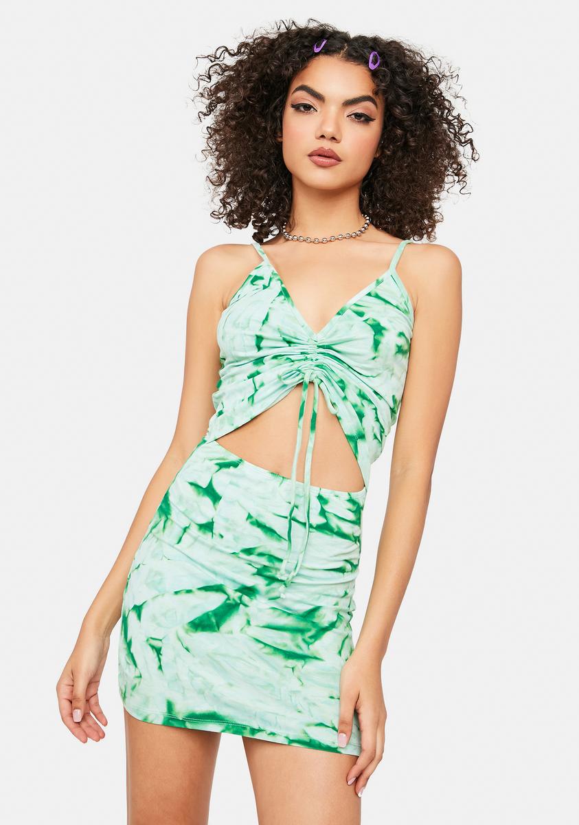 green tie dye mini dress Eleanora Plunge Mini Dress