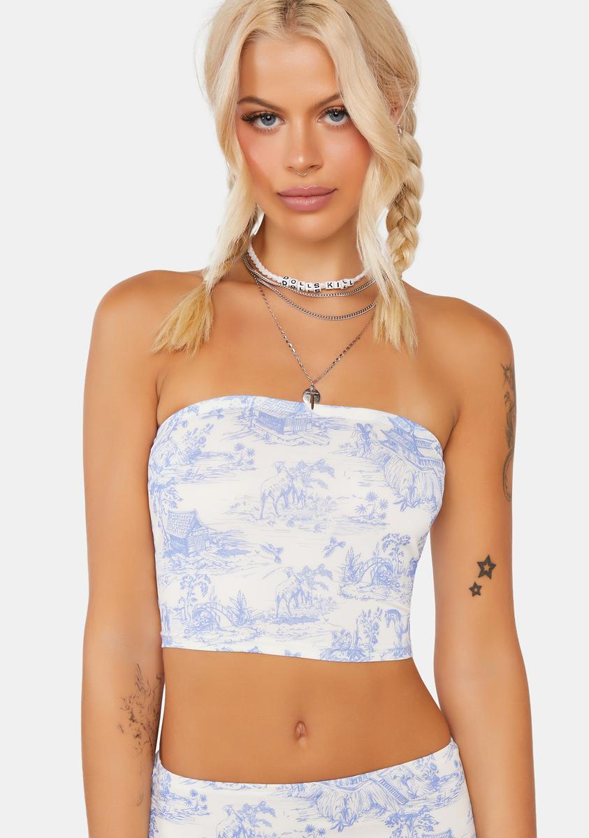 TT9883 Lexie Tile Print Strapless Top Cream/Sage main image 0