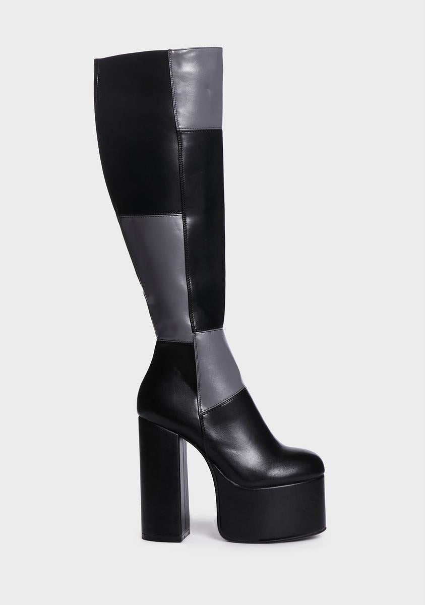 Lamoda Patchwork Platform Boots - Black