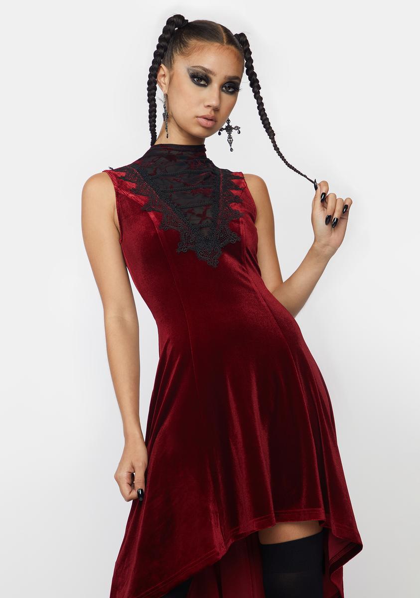 strapless open back dress Punk Rave Velvet Midi Lace Dress