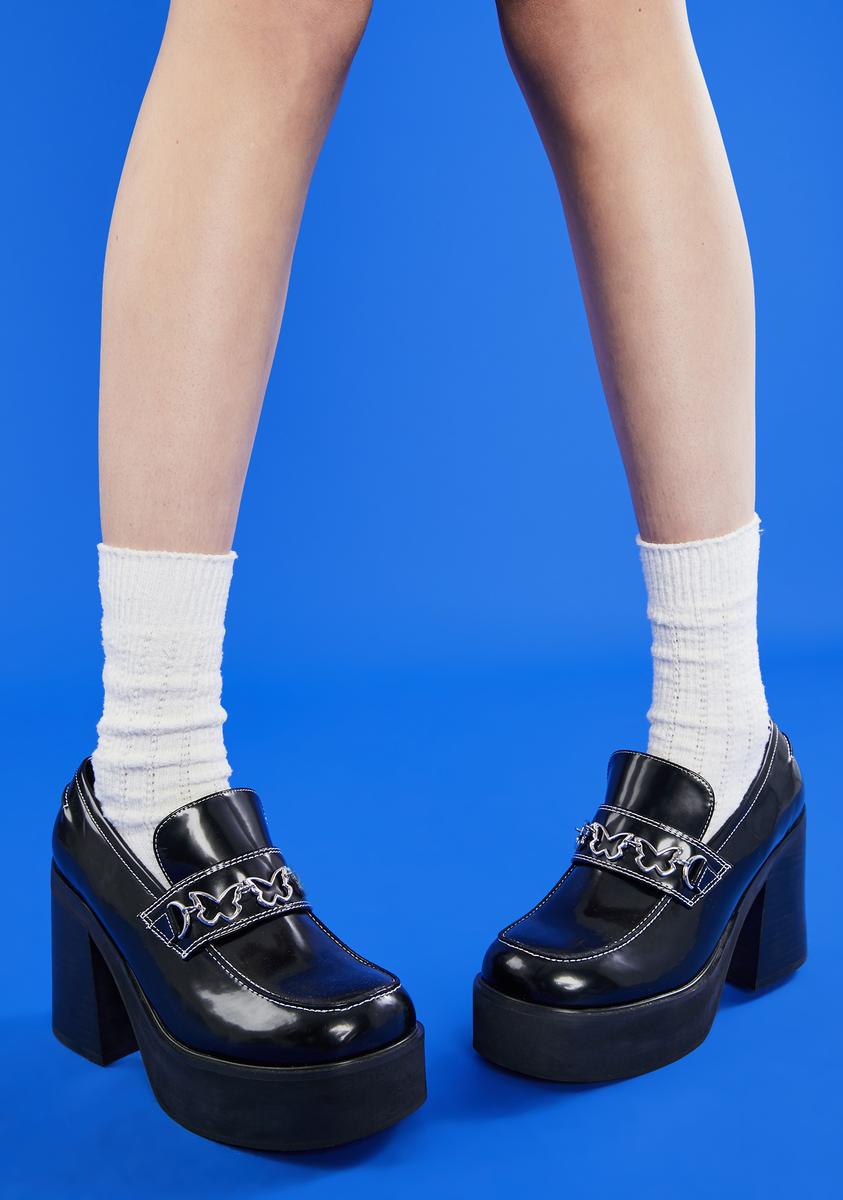 Delia's Chunky Platform Loafers Butterfly Black Dolls Kill