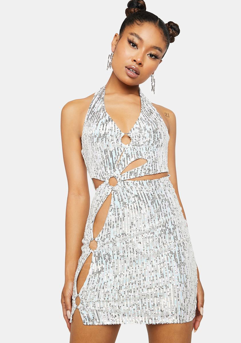 silver hologram dress Spaghetti Strap Holographic Dress, Slip Dress With Slit, Evening Gown Dress, Rave Dress