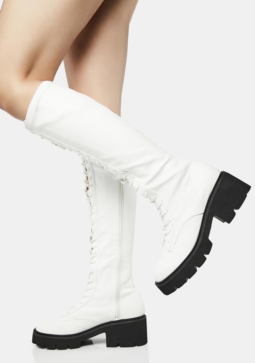 White knee cheap high combat boots