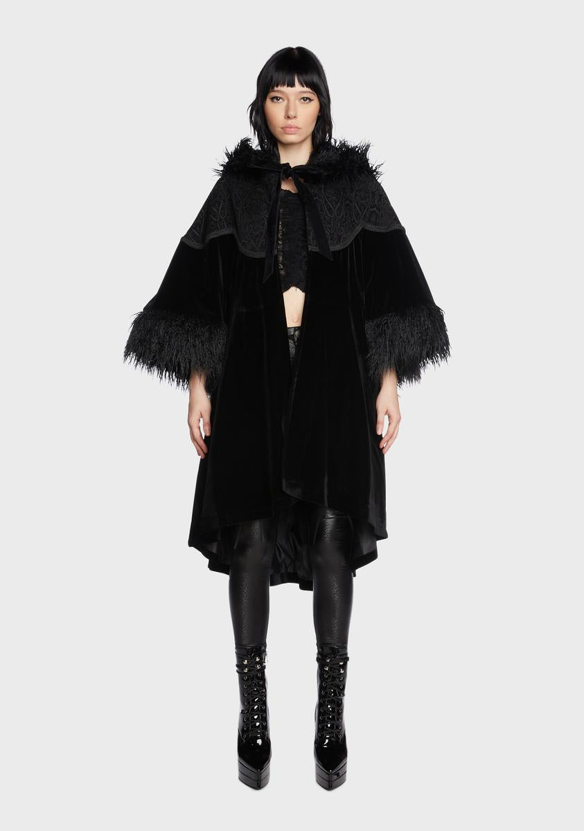 Devil Fashion Womens Dark Gothic Velvet Hooded Cloak Coat - Black main image 1