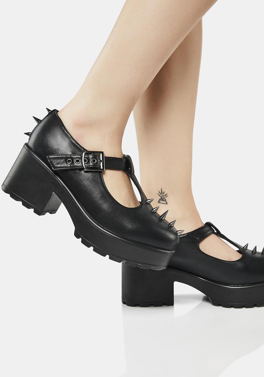 Koi Footwear Spiked T Strap Buckle Mary Janes - Black