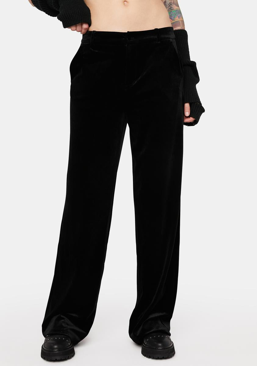 Low-Rise Velvet Dress Pants - Black Dolls Kill Low-Rise Velvet Dress Pants - Black Dolls Kill