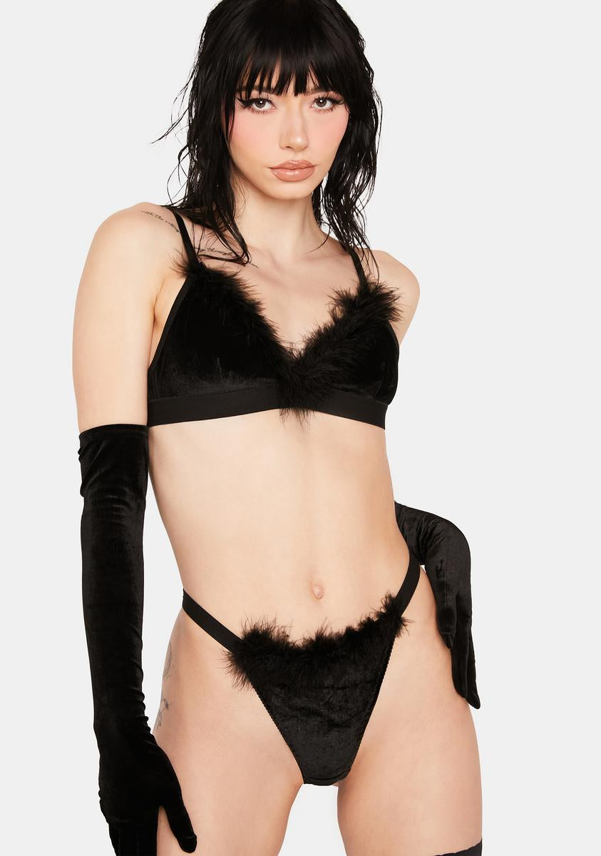 Fluffy Feather Triangle Bra High-Waisted Panty Lingerie Set - Black Dolls Kill Fluffy Feather Triangle Bra High-Waisted Panty Lingerie Set - Black Dolls Kill