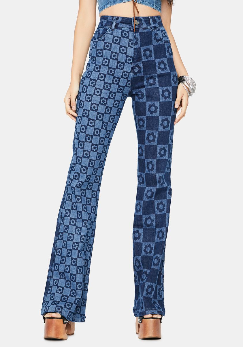 Jaded London Flower Print Retro Flare Jeans – Dolls Kill