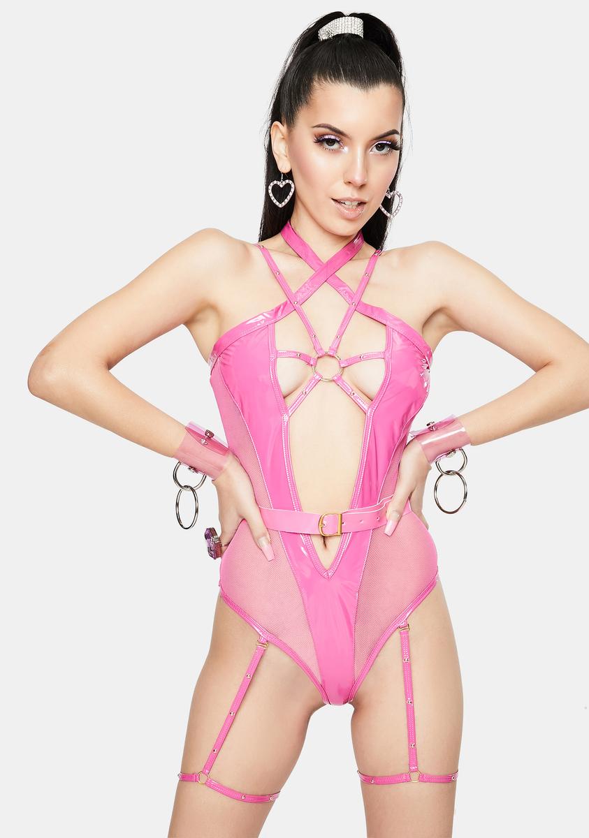 Roma Pink Miss Risque Vinyl Bodysuit Lingerie Set