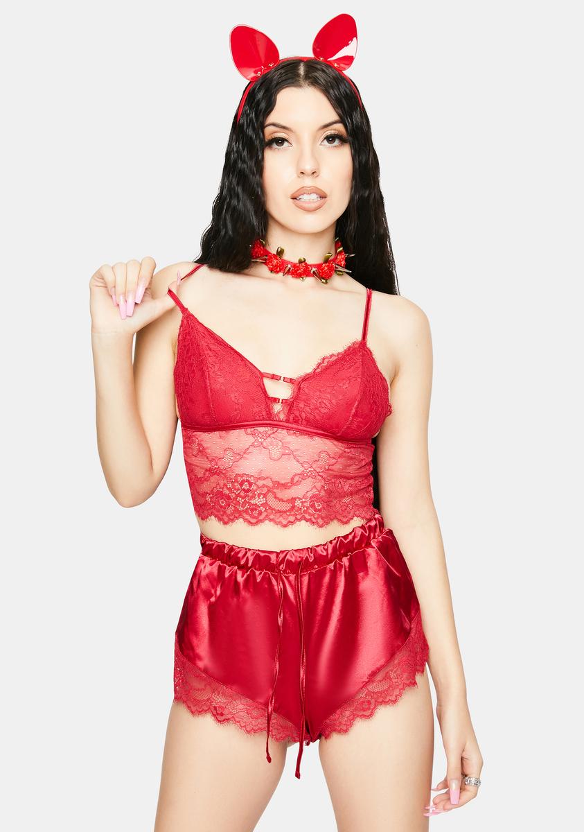 Lace Cami Lingerie Satin Shorts Set - Red Dolls Kill Lace Cami Lingerie Satin Shorts Set - Red Dolls Kill