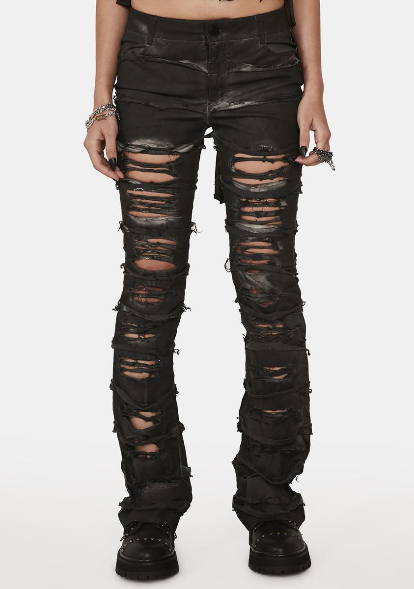 Low Rise Very Black Skinny Jeans Darker Wavs Distressed Denim Low