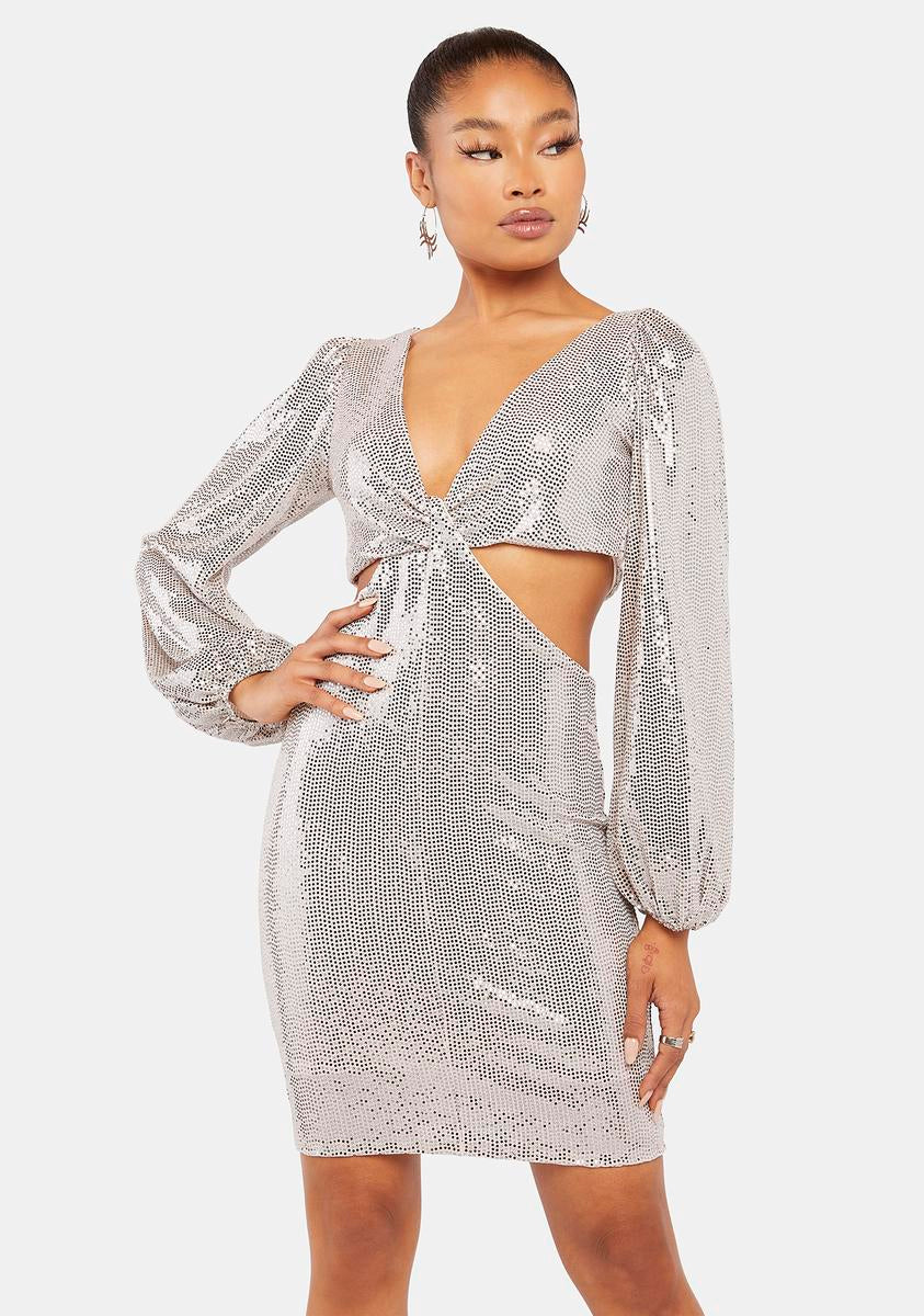 Silver Sequin Cutout Back Long Sleeve Mini Dress Dolls Kill Silver Sequin Cutout Back Long Sleeve Mini Dress Dolls Kill