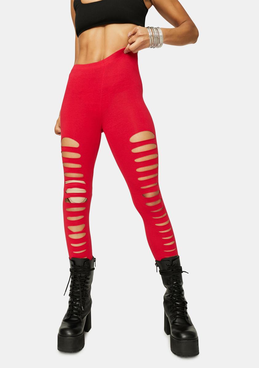 red ripped leggings