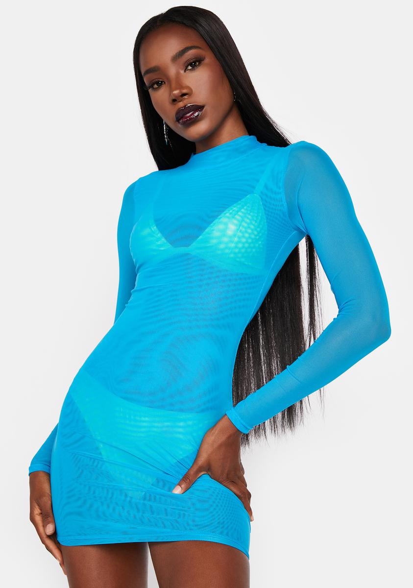 knee length dresses for ladies Dazzling Glam Long Sleeve Rhinestone Mesh Mini Dress main image 0