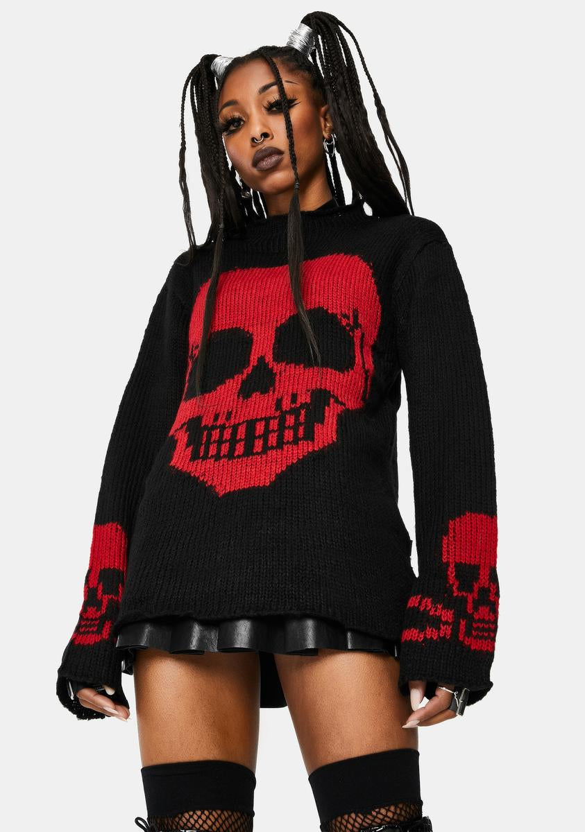 Tripp NYC Red Knit Skull Sweater – Dolls Kill