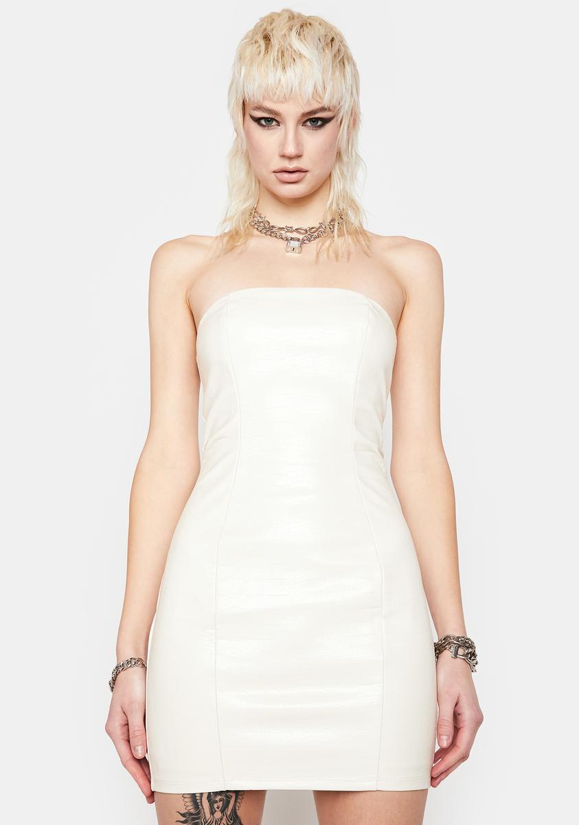 Strapless Vegan Leather Croc Texture Mini Dress