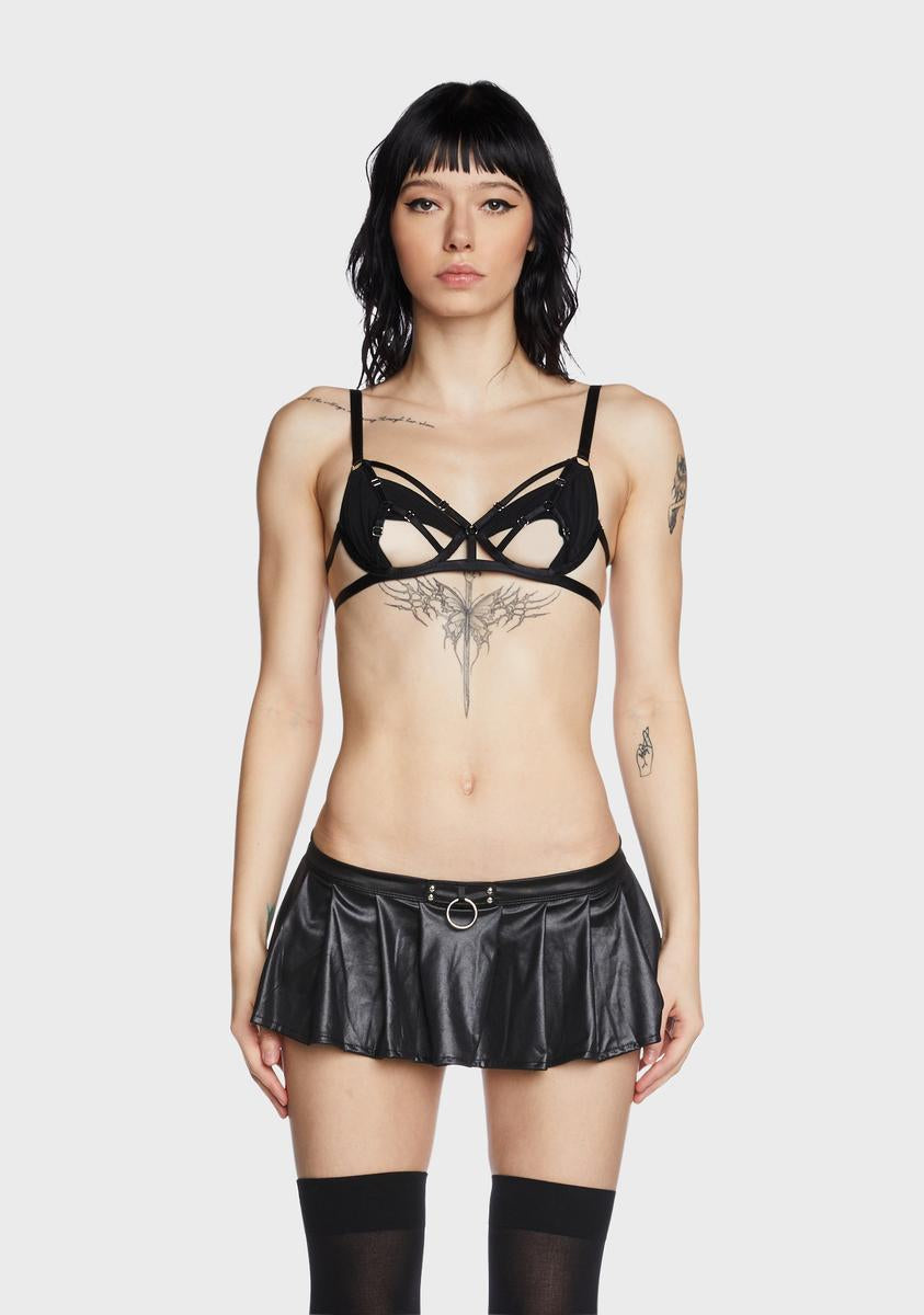 Wolf & Whistle Mesh Cut Out Harness Strappy Bra - Black