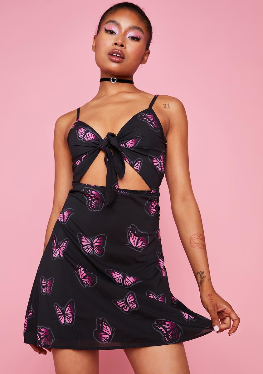 black dress with pink butterflies Long Butterfly Print Two Piece Prom Dress Black