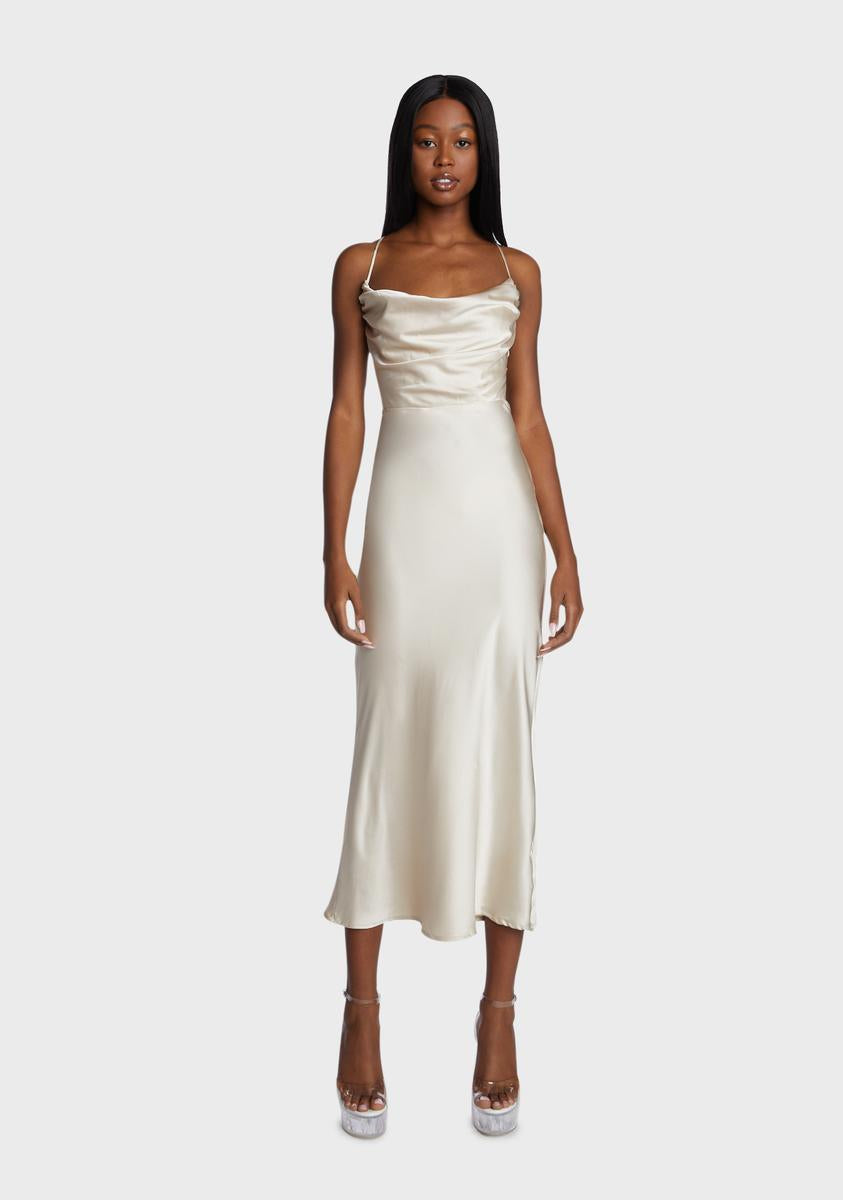 Satin Cowl Neck Midi Dress - Off White Dolls Kill Satin Cowl Neck Midi Dress - Off White Dolls Kill