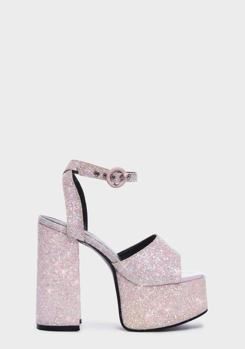 Lamoda x Dolls Kill Sparkly Platform Heels - Light Pink Glitter