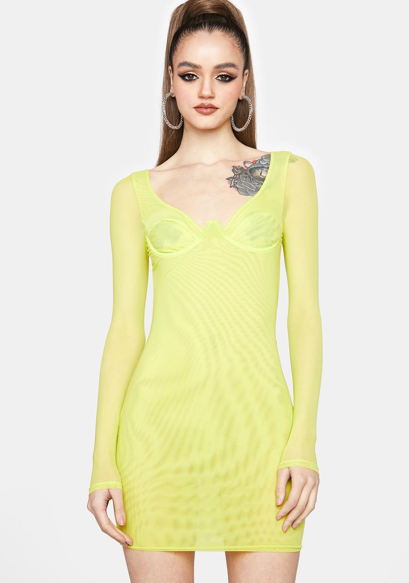 Mesh Ruched Long Sleeve Bodycon Mini Dress - Yellow Dolls Kill Mesh Ruched Long Sleeve Bodycon Mini Dress - Yellow Dolls Kill