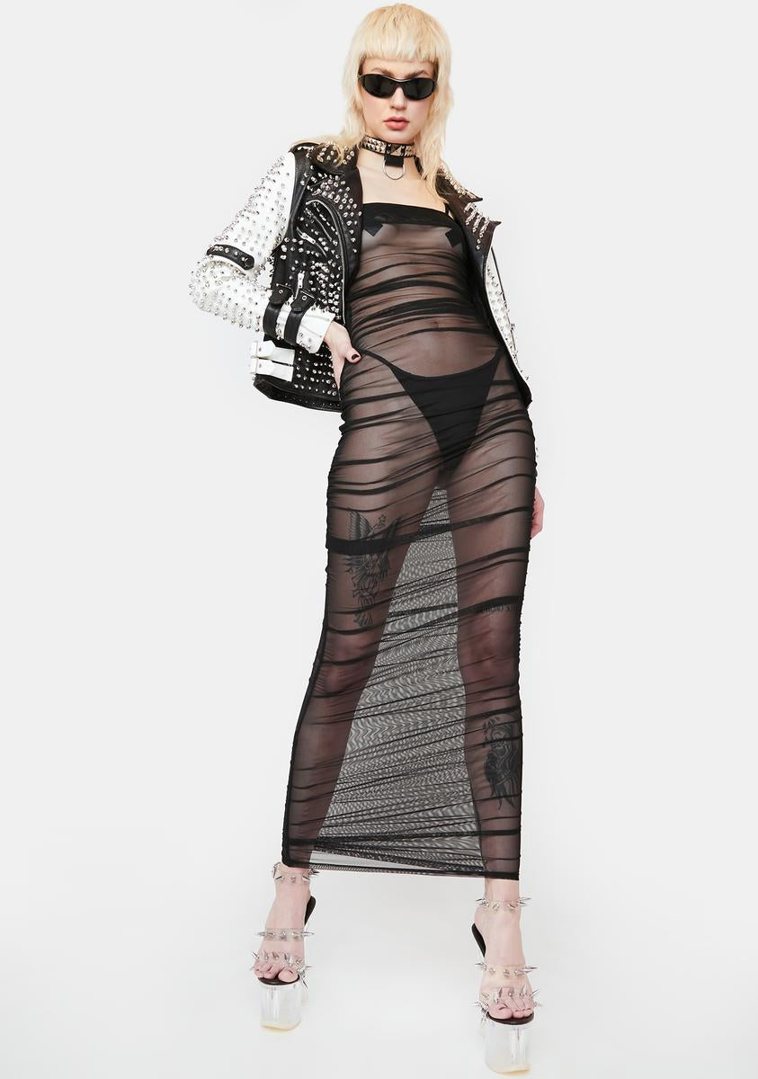 sheer mesh cami dress Sheer Mesh Ruched Cami Maxi Dress Black – Dolls Kill