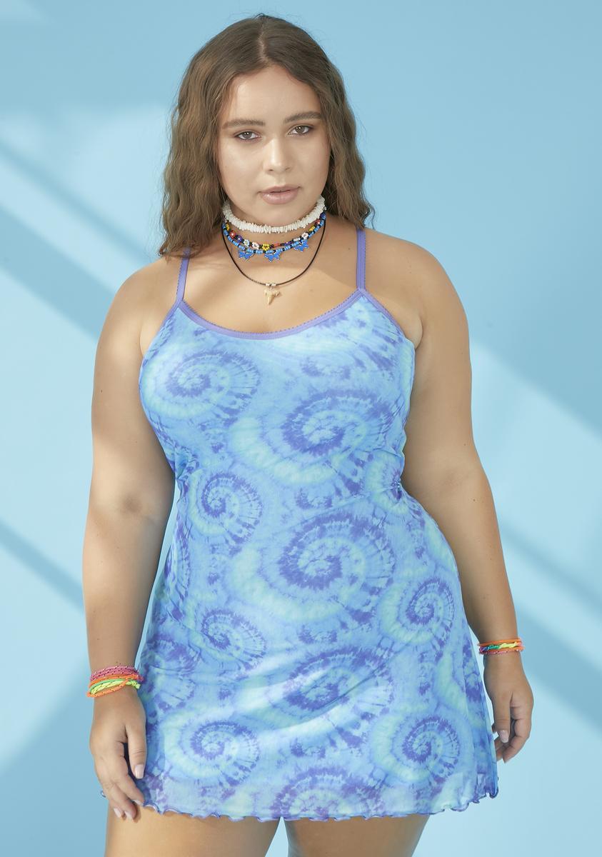 Plus Size Delia's Spiral Tie Dye Print Mesh Mini Dress - Blue Dolls Kill Plus Size Delia's Spiral Tie Dye Print Mesh Mini Dress - Blue Dolls Kill
