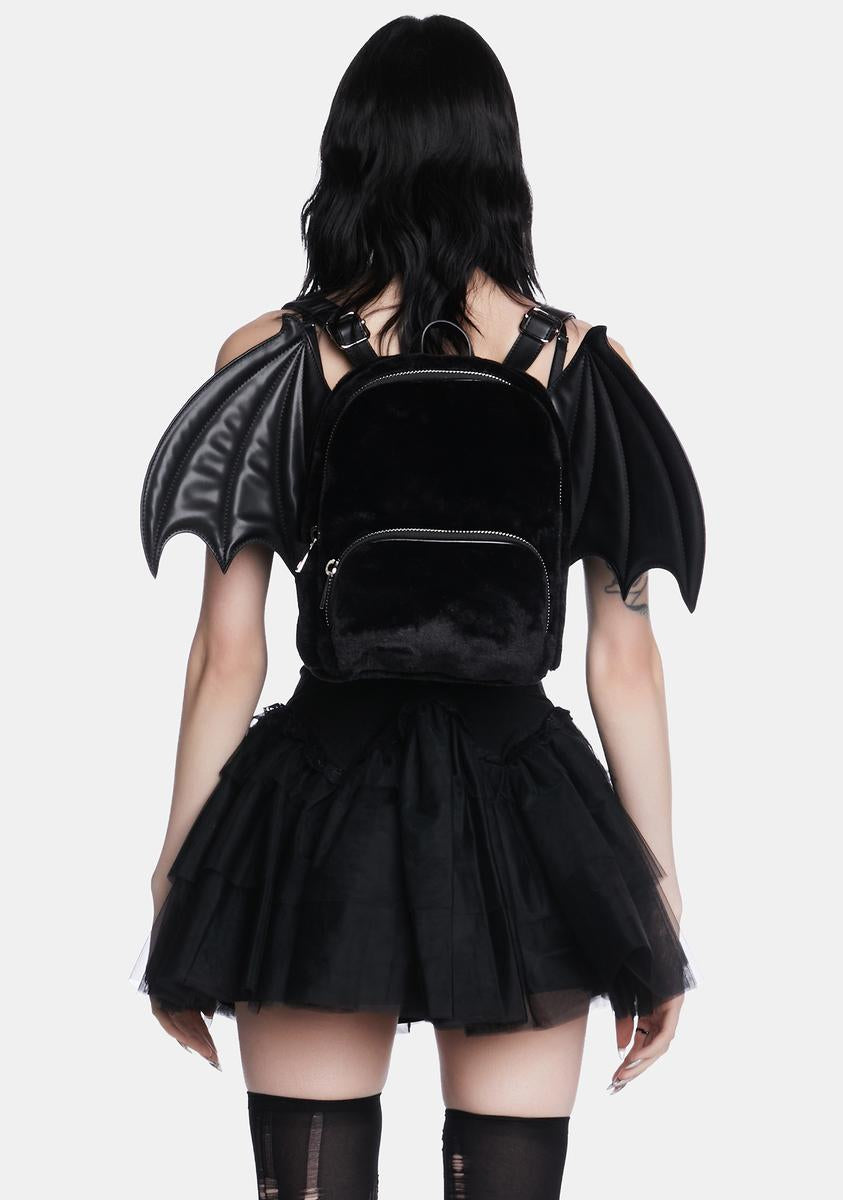 betsey johnson black bat winged mini backpack The Grave Girls Faux Fur Bat Mini Backpack