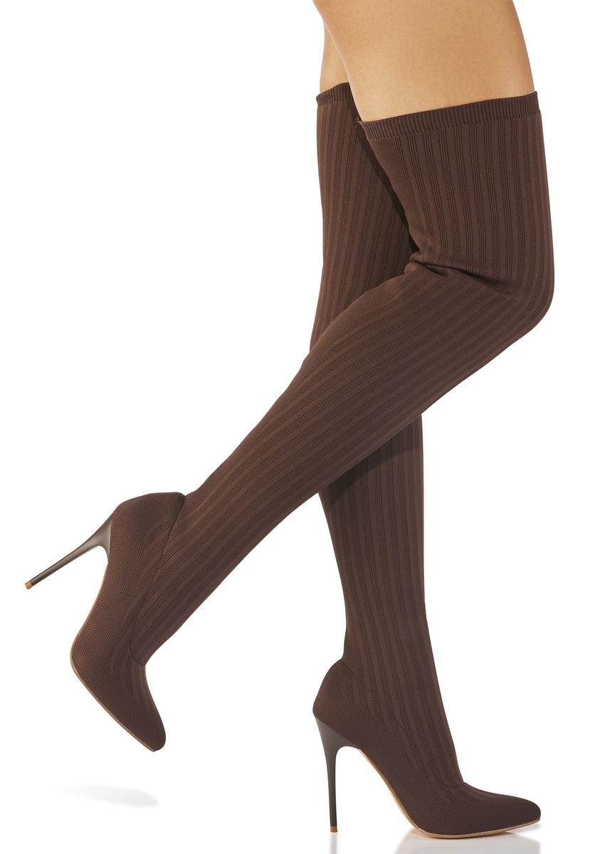 Striped Thigh High Sock Heels Brown Dolls Kill